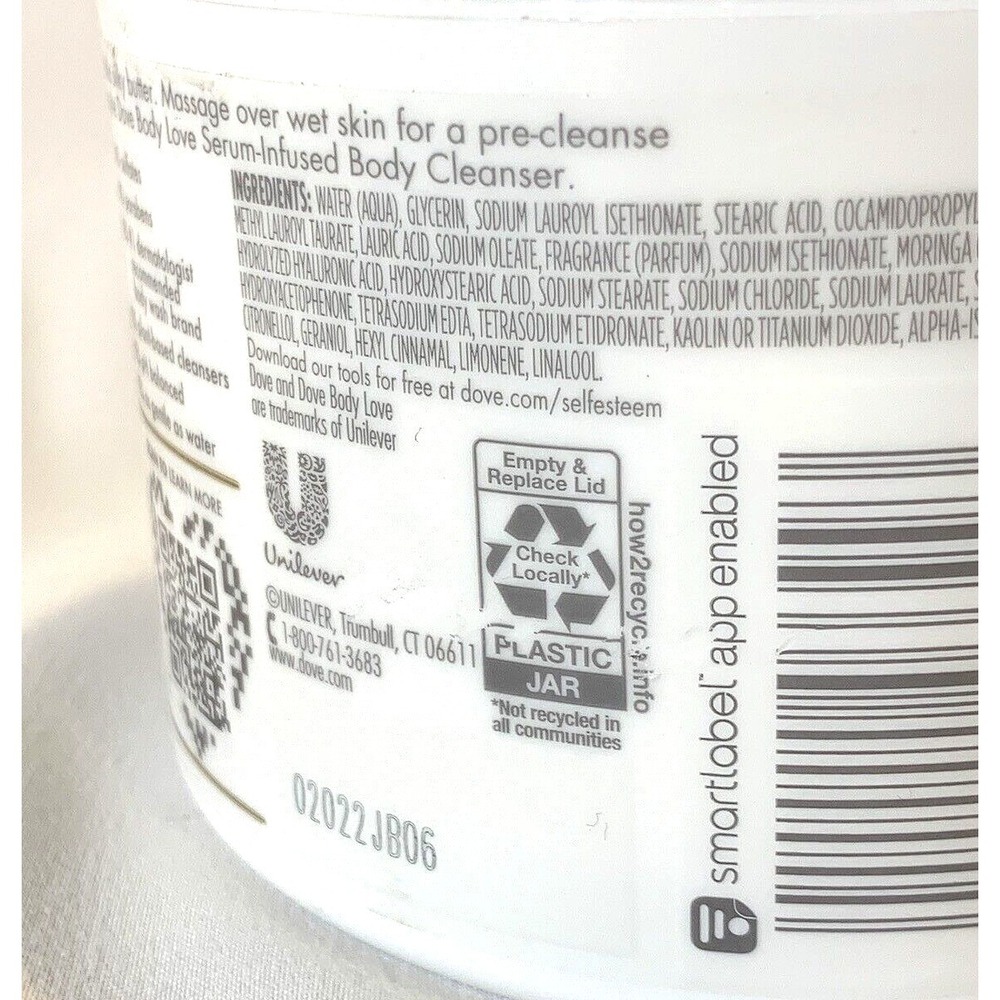 Dove Body Love Moisture Boost Pre-Cleanse Shower Butter Hyaluronic 10 oz Jar X 2 - Picture 7 of 8
